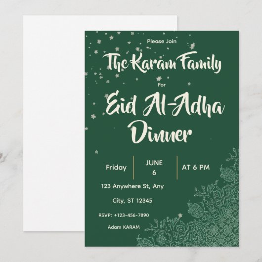 Eid  Al-Adha Green Dinner  招待状 (正面/裏面)