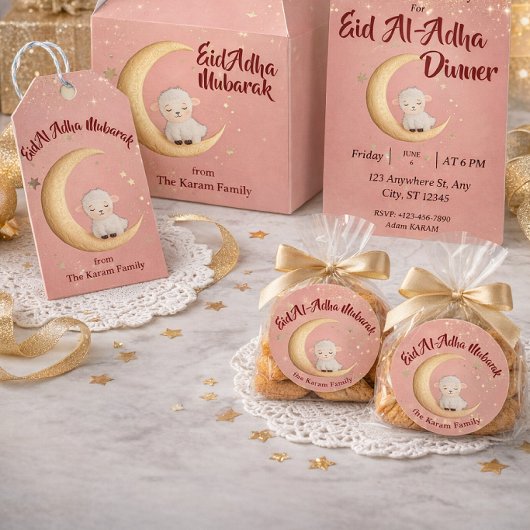 Eid Al-Adha Mubarak Pink ラウンドシール