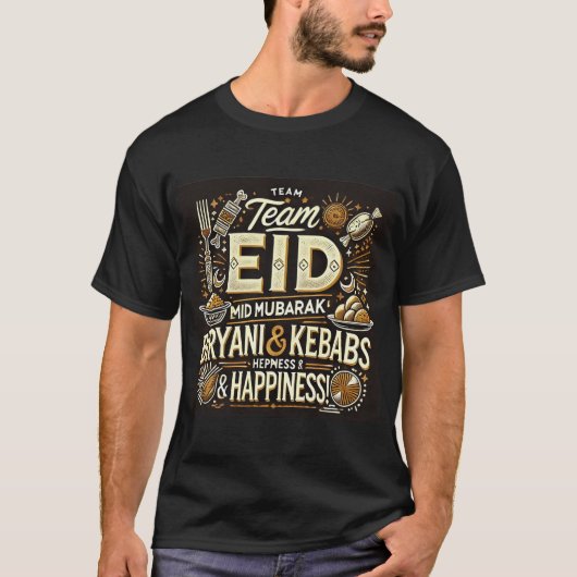 Eid Al Fitr Mubarak Biryani Tシャツ男性へ Tシャツ (正面)