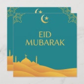 Eid Mubarakのターコイズ背景 招待状 (正面/裏面)