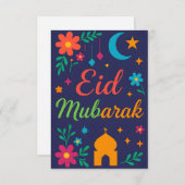 Eid Mubarak - Colorful for Kids Mosque Flowers 招待状 (正面/裏面)