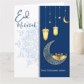 Eid Mubarak /Custom Company Name  blue Greeting  カード (正面)