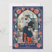 Eid Mubarak Elegant Blue Floral Photo シーズンカード (正面)