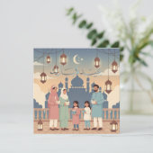 Eid Mubarak Family Celebration Pastel Mosque Card シーズンカード (スタンド正面)