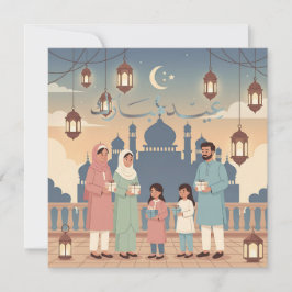 Eid Mubarak Family Celebration Pastel Mosque Card シーズンカード