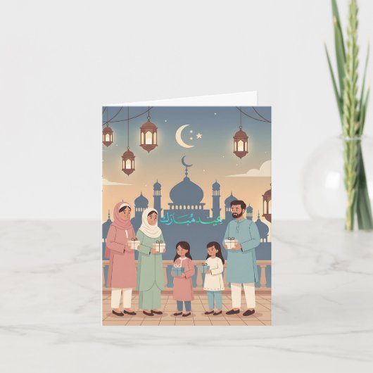 Eid Mubarak Family Celebration Pastel Mosque Card シーズンカード (正面)