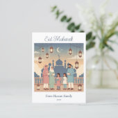 Eid Mubarak Family Celebration Pastel Mosque Card ポストカード (スタンド正面)
