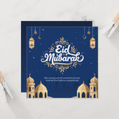 Eid Mubarak Golden & Blue カード (正面/裏面インサイチュ)