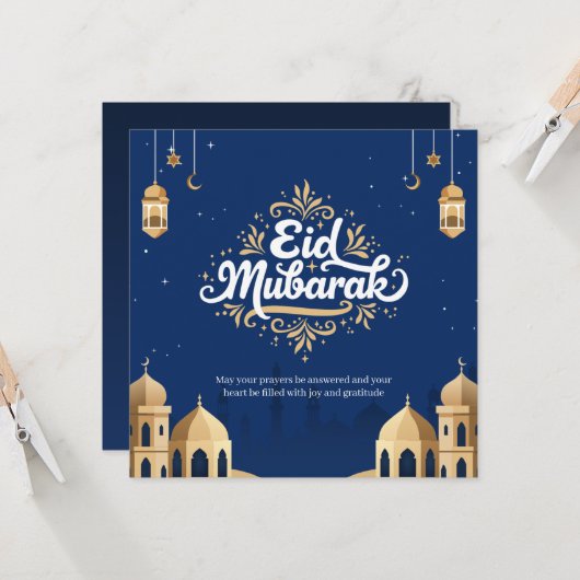 Eid Mubarak Golden & Blue  カード (正面/裏面インサイチュ)