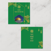 Eid Mubarak Greenと金ゴールド(カスタマイズ可能文字) ノートカード (正面/裏面)
