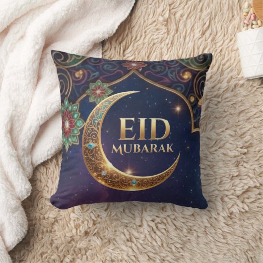 Eid Mubarak Islamic celebration Gold And navy クッション (ブランケット)