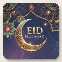 Eid Mubarak Islamic celebration Gold And navy コースター