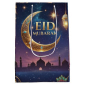 Eid Mubarak Islamic celebration Gold And navy ミディアムペーパーバッグ (裏面)