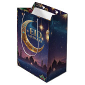 Eid Mubarak Islamic celebration Gold And navy ミディアムペーパーバッグ (裏面アングル)