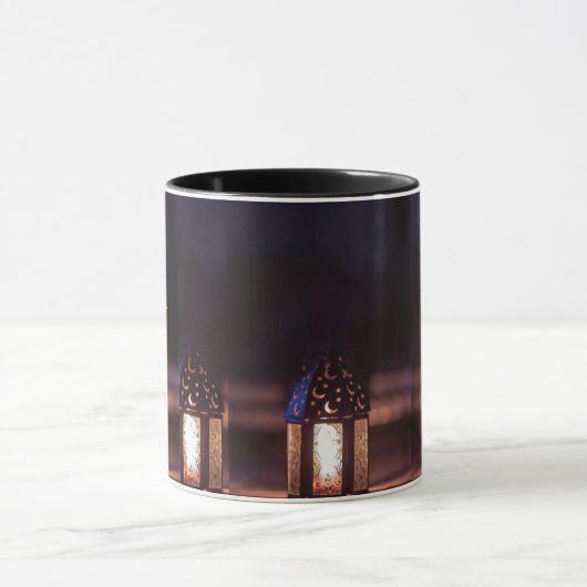 Eid Mubarak Lantern Glow Arabic Calligraphy Art マグカップ (中央)