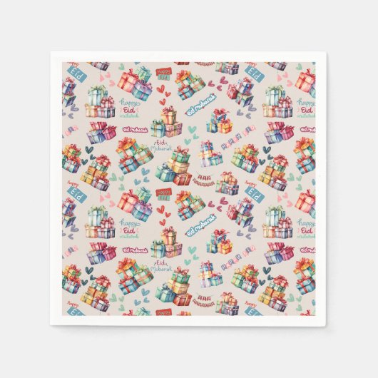 Eid Mubarak Napkins – Colourful Gift Boxes スタンダードカクテルナプキン (正面)