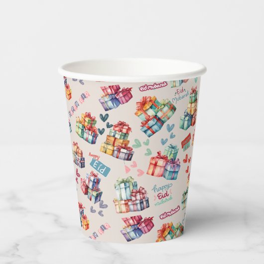 Eid Mubarak Paper Cups – Colourful Gift Boxes 紙コップ (裏面)