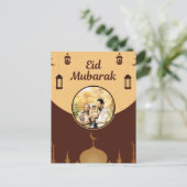 Eid Mubarak Photo Frame Mosque Skyline Art シーズンポストカード (スタンド正面)