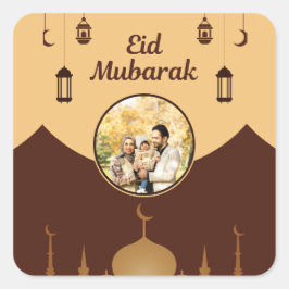Eid Mubarak Photo Frame Mosque Skyline Art スクエアシール