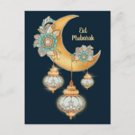 Eid Mubarak with Henna Flowers and Arabic Lamps シーズンポストカード