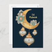Eid Mubarak with Henna Flowers and Arabic Lamps シーズンポストカード (正面/裏面)