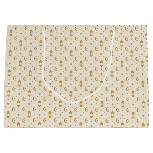  Eid or Ramadan Lanterns & Crescent Seamless  ラージペーパーバッグ (正面)