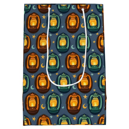 Eid & Ramadan Lanterns Seamless Pattern with Moon ミディアムペーパーバッグ (裏面)