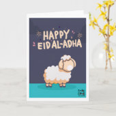 Eid ul Adha Mubarak - かわいい羊 カード (黄色い花)