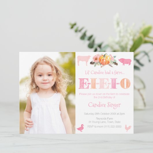 EIEIOかぼちゃファームペッティング動物園ガールバースデーパーティー 招待状 (スタンド正面)