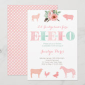 EIEIO の招待状、オールド・マクドナルドの誕生日パーティー 招待状 (正面/裏面)