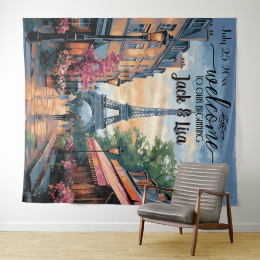 Eiffel Garden Elegance Wedding Backdrop タペストリー (インサイチュ(横))