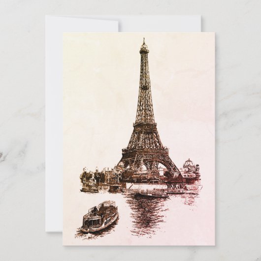 Eiffel Tower and Boats in Paris 招待状 (正面)