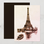 Eiffel Tower and Boats in Paris 招待状 (正面/裏面)