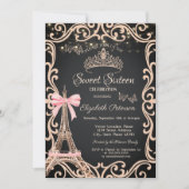 Eiffel Tower Bow Frame Dress Butterfly Sweet 16 招待状 (正面)