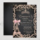 Eiffel Tower Bow Frame Dress Glitter Butterfly  招待状 (正面/裏面)