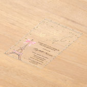 Eiffel Tower Bow Gold Diamonds Black Sweet 16  アクリル招待状 (レイダウン)