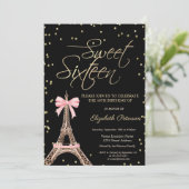Eiffel Tower Bow Gold Diamonds Black Sweet 16  招待状 (スタンド正面)