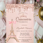 Eiffel Tower,Bow Rose Gold Drips Quinceañera  招待状