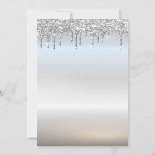 Eiffel Tower,Bow,Tiara,Drips Silver Quinceañera 招待状 (裏面)