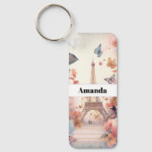 Eiffel Tower Butterflies and Flowers キーホルダー (正面)