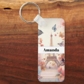 Eiffel Tower Butterflies and Flowers キーホルダー (正面)