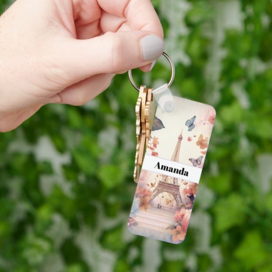 Eiffel Tower Butterflies and Flowers キーホルダー (手)