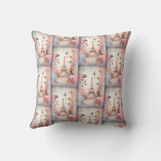Eiffel Tower Butterflies and Flowers クッション (裏面)