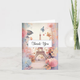 Eiffel Tower Butterflies and Flowers サンキューカード