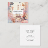 Eiffel Tower Butterflies and Flowers スクエア名刺 (正面/裏面)