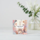 Eiffel Tower Butterflies and Flowers スクエア名刺 (スタンド正面)