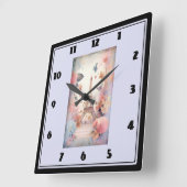 Eiffel Tower Butterflies and Flowers スクエア壁時計 (傾斜)