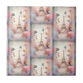 Eiffel Tower Butterflies and Flowers タイル (正面)
