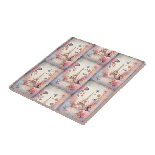 Eiffel Tower Butterflies and Flowers タイル (側面)