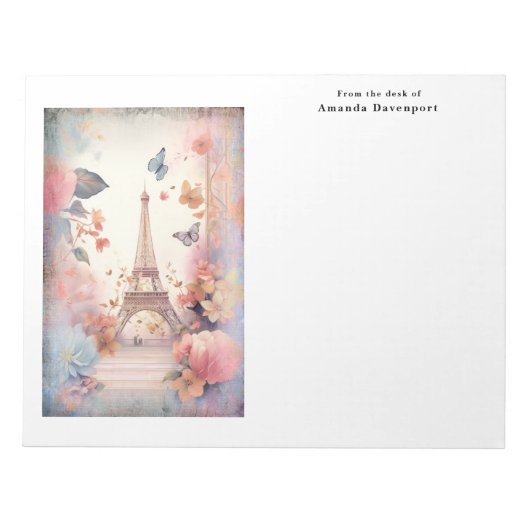 Eiffel Tower Butterflies and Flowers ノートパッド (正面)
